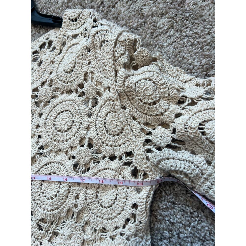 Crochet Cardigan Cottagecore Boho Hippie Women's XL Open Knit Cream Off White - Picture 5 of 6